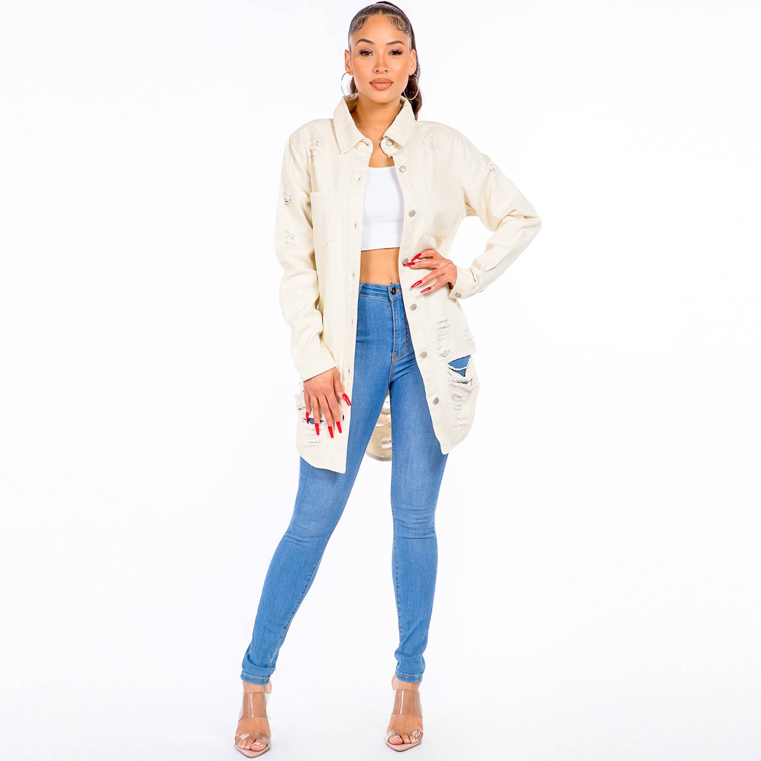 American Bazi - Vendita all'ingrosso Giacca a camicia - Donna - CAMICIE DI JEANS LUNGA LUNGHEZZA-RJK3712SI18