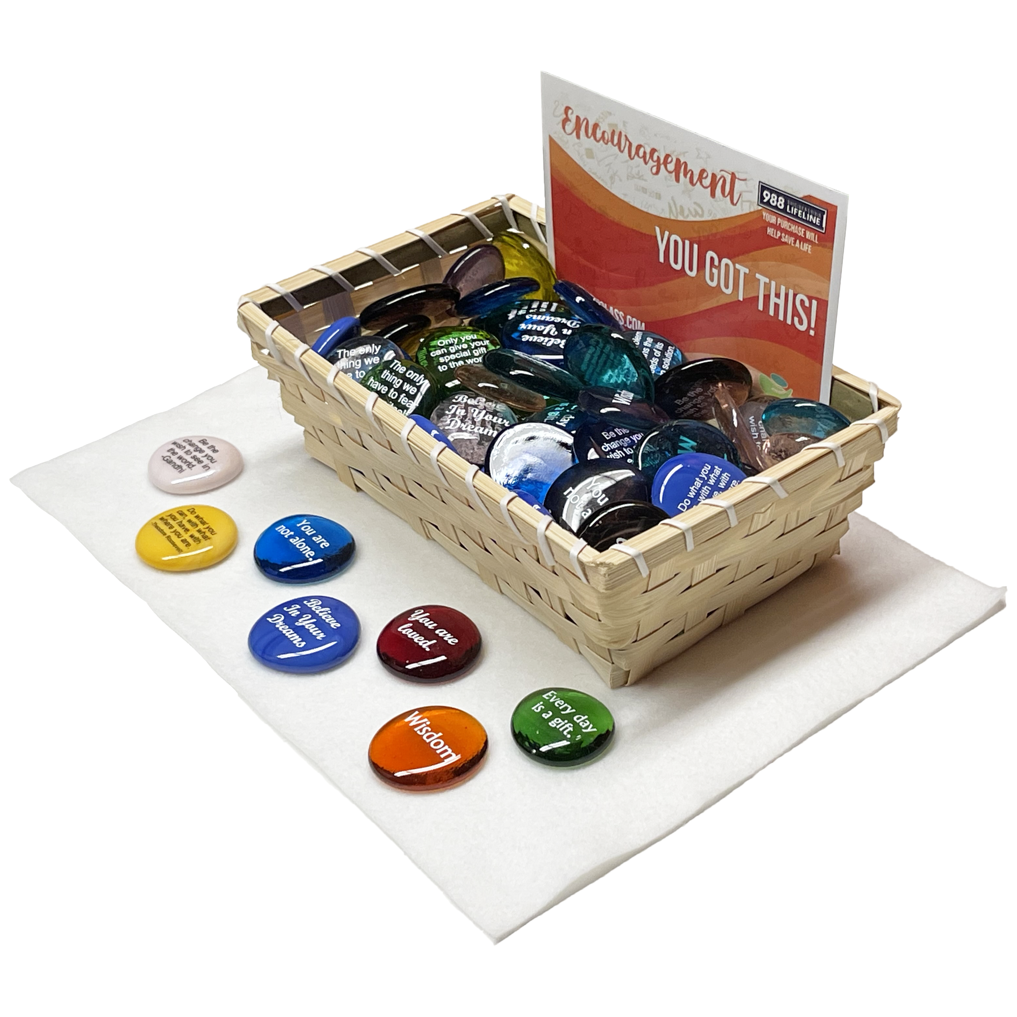 Lifeforce Glass, Inc. - Wholesale Keepsake Coin/Token - Encouragement Assortment, 100 Glass Positivity Word Stones4