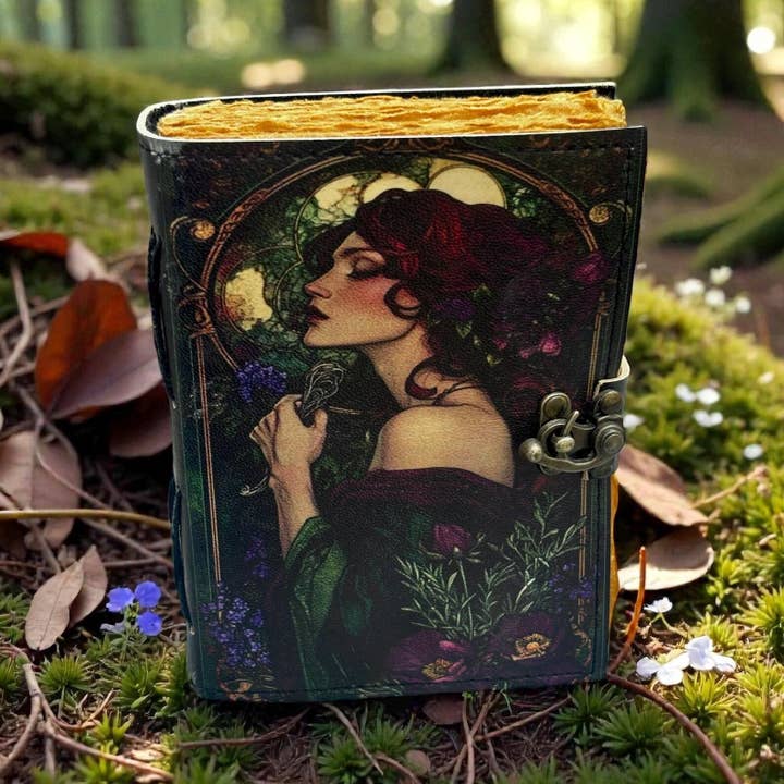 Handmade Leather Journal | Vintage Art Woman, Deckle Edge for wholesale by MNM HANDICRAFTS