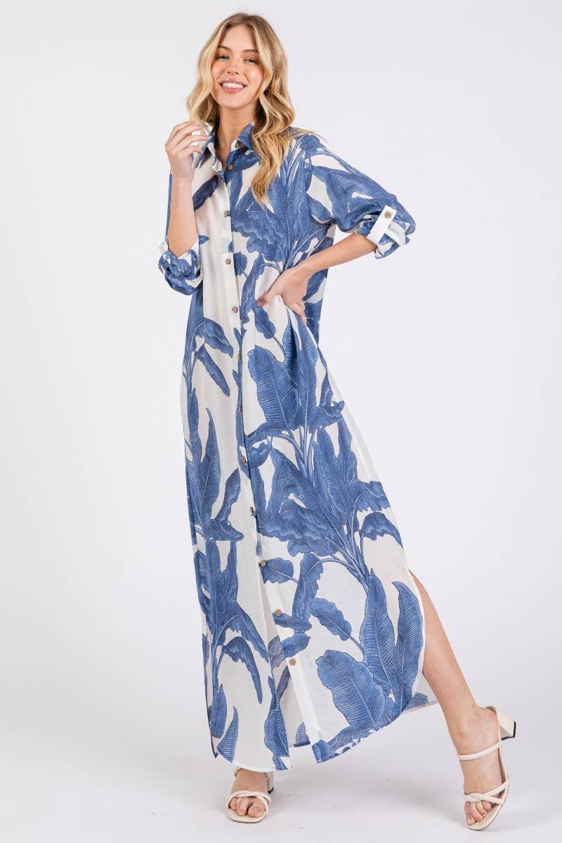 Vanilla Monkey - Wholesale Dress - Women's - Palm Print Button-down Maxi Dress2
