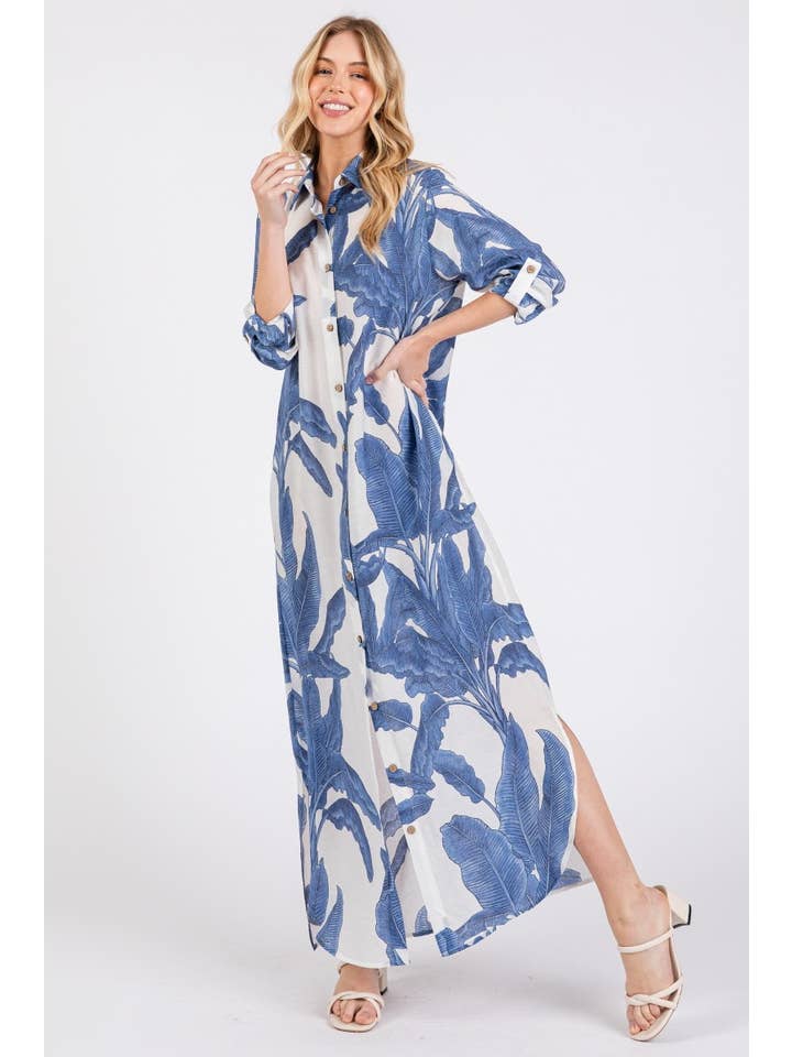 Vanilla Monkey - Wholesale Dress - Women's - Palm Print Button-down Maxi Dress2
