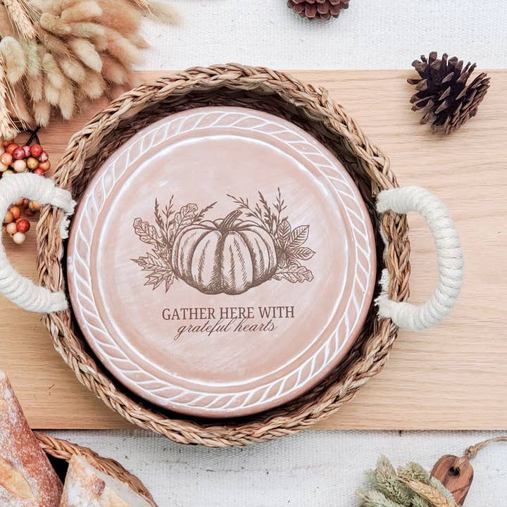 Handmade Bread Warmer & Wicker Basket - Pumpkin Round for wholesale by KORISSA