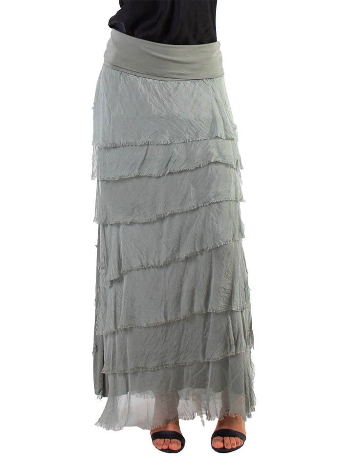 Gigi Moda - Vente Jupe – femme - Jupe volantée longue en soie38