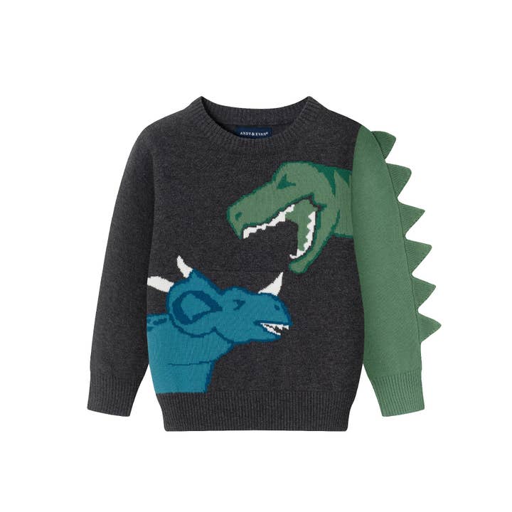 Grey Kids (2-4) Sweater Set | Charcoal Dinosaur for wholesale on Faire