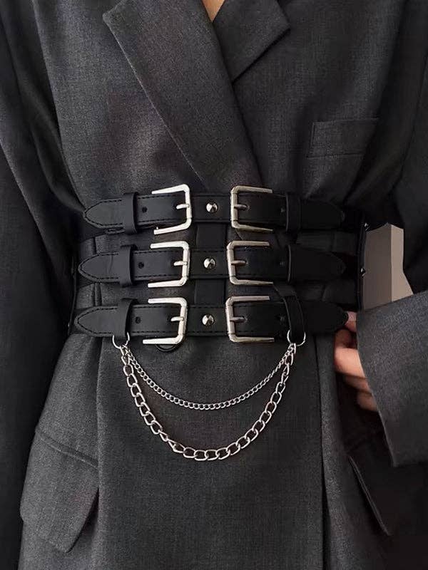 BLACK Belt Buckle Chains Split-Joint Waist Belts & Thigh Cuffs for wholesale on Faire1