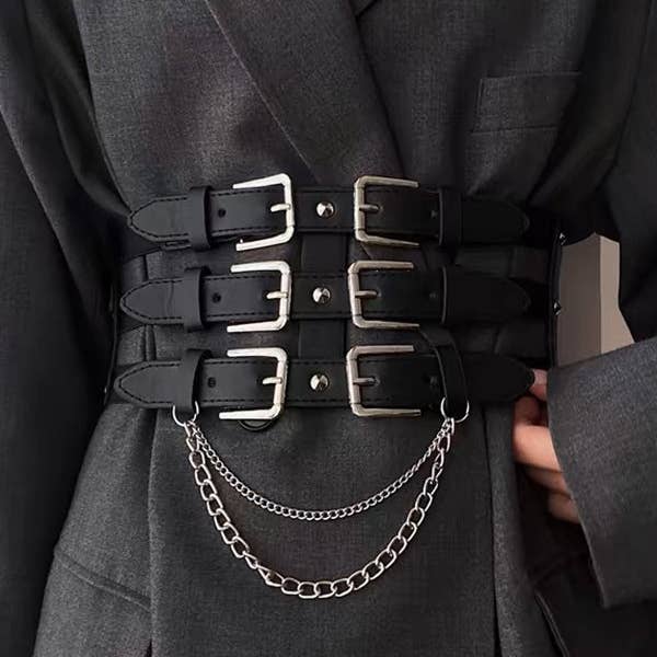 BLACK Belt Buckle Chains Split-Joint Waist Belts & Thigh Cuffs for wholesale on Faire1