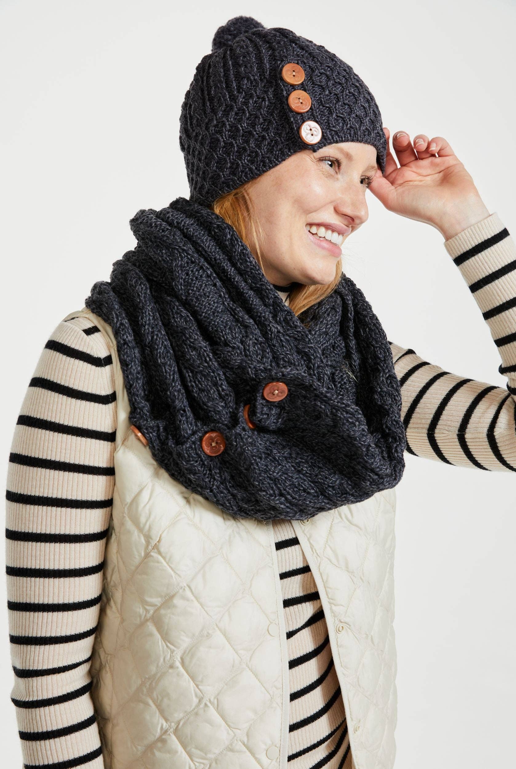 Aran Woollen Mills - Wholesale Beanie - Women's - Shrule Aran Hat with Pom Pom - Grey0