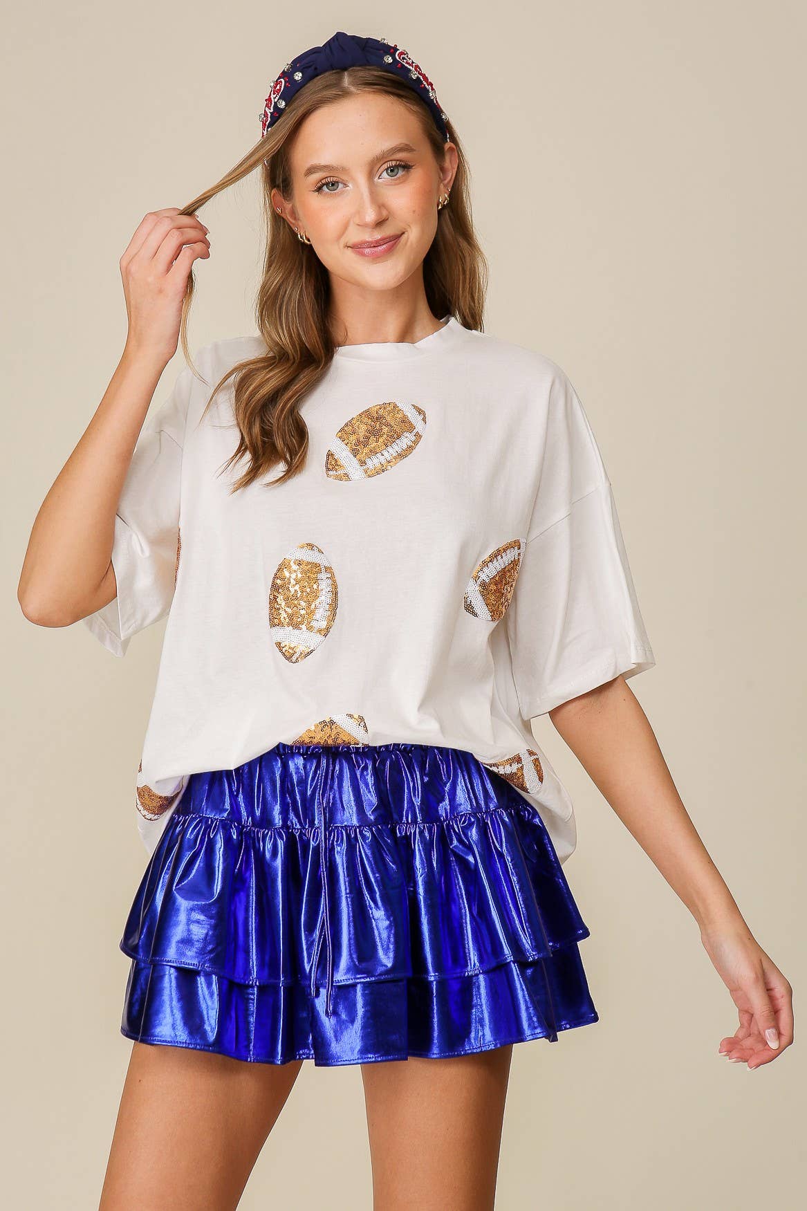 42POPS - Wholesale T-Shirt - Women's - Game day Sequins football Top2