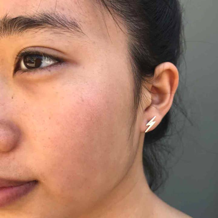 Nina Designs - Wholesale Stud/Post Earrings - Silver or Bronze Lightning Bolt Post Earrings 14x4mm1