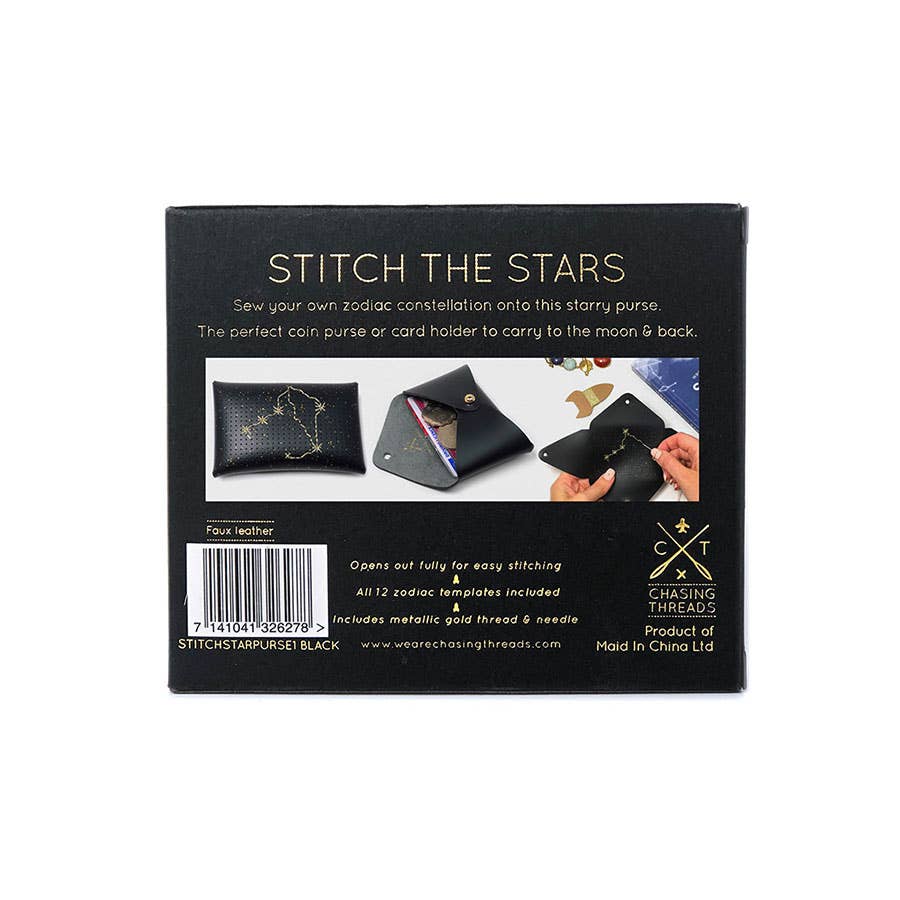 Chasing Threads - Wholesale DIY Craft Kit - DIY Stitch Your Star Sign Kit - Black Vegan Leather Purse5