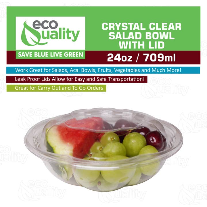 EcoQuality - Wholesale Food Storage Container - 24Oz Crystal Clear Plastic Disposable Salad Bowls with Lids5
