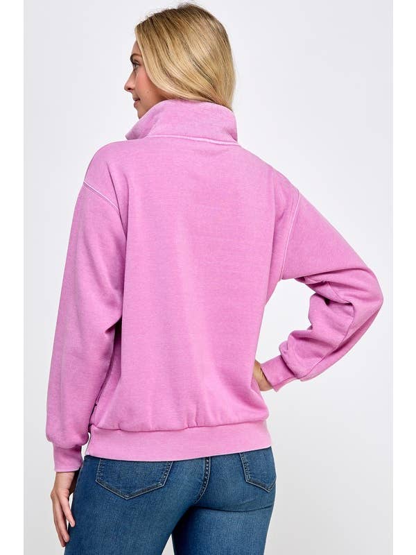 Vanilla Monkey - Wholesale Sweatshirt - Women's - Burn Out Half Zip Up With Mock Neck Collar