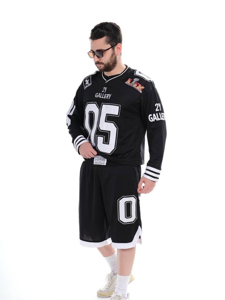 Heren Zwart Sportshirt & Korte Broek Set Oversized Streetwear Sportieve Outfit voor wholesale door Monocloth