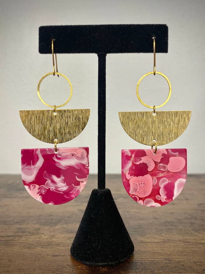 Large Pink Tie-Dye Resin Earrings for wholesale by MacKenzie Rose Designs