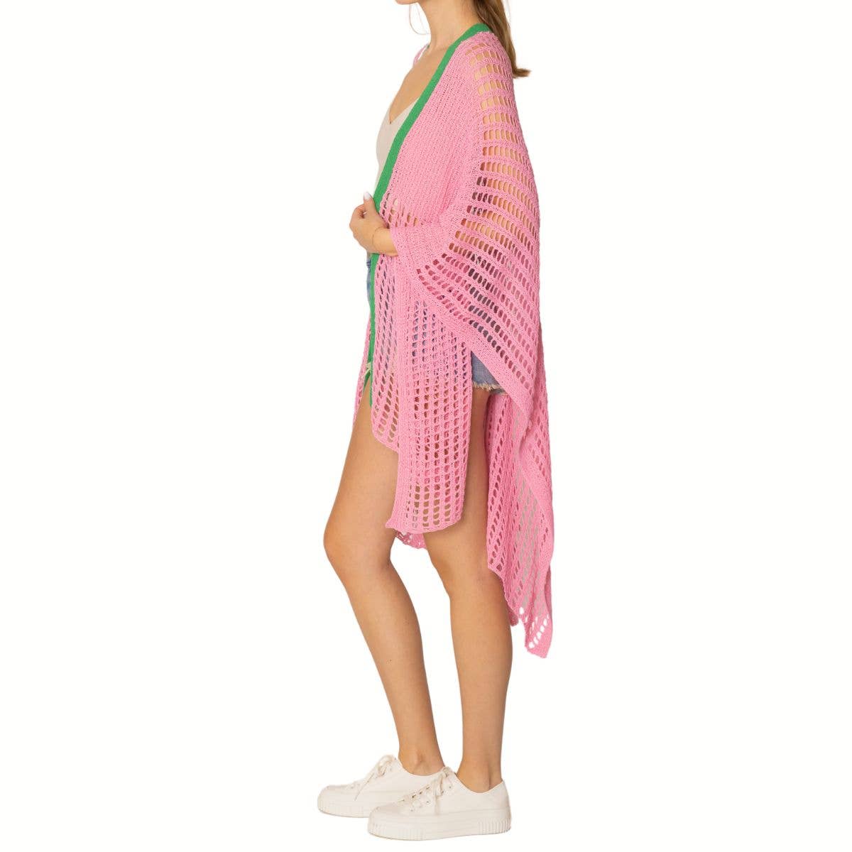 Ruana Kimono Pink and Green Crochet for Women for wholesale on Faire2