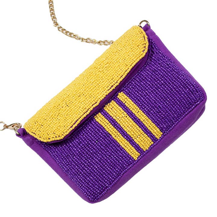 Minibolso Gameday con cuentas a rayas, púrpura/amarillo, 4 x 6 pulgadas para venta al por mayor de The Royal Standard
