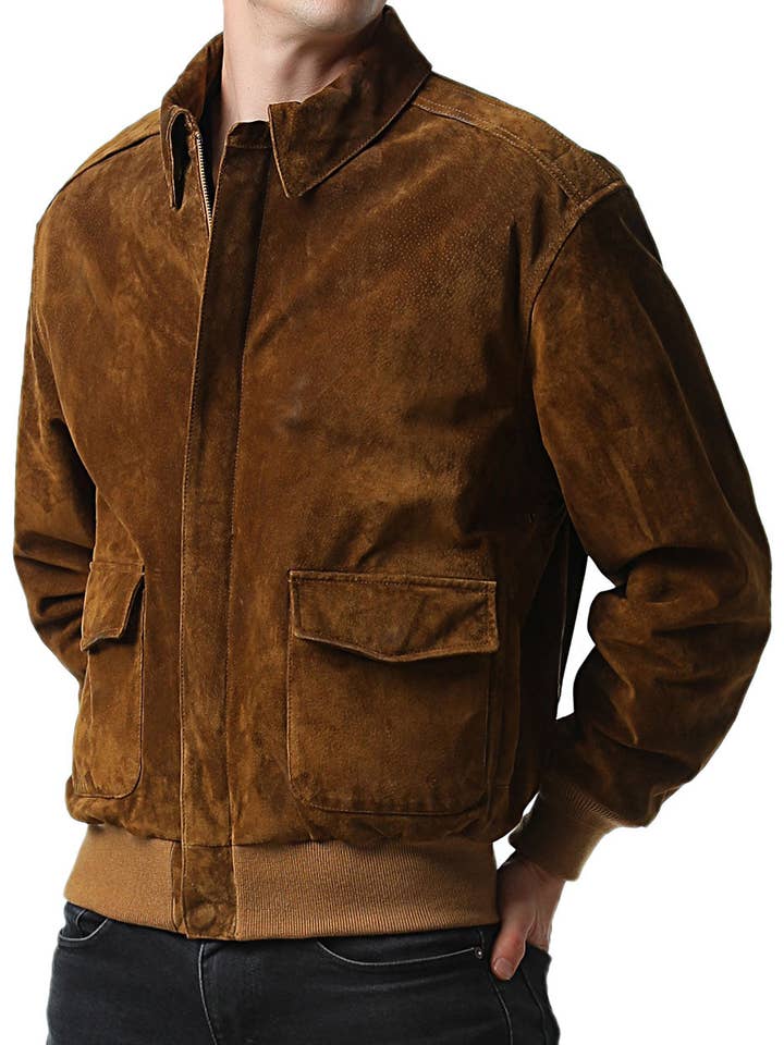 Tobacco Landing Leathers Men Air Force A-2 Suede Leather Flight Bomber Jacket for wholesale on Faire