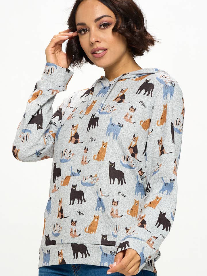 Allover Colorful Cat print Hoodie With Pocket for wholesale by LA Soul