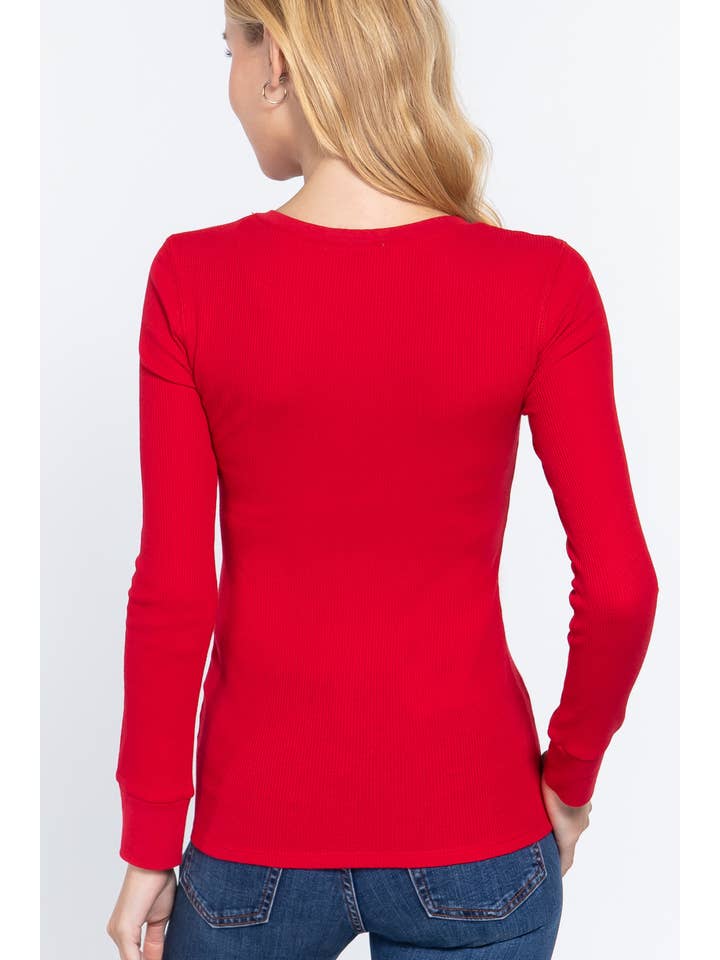 Active Basic | Active USA - Vente Haut en maille – femme - Top thermique à manches longues style henley en maille1