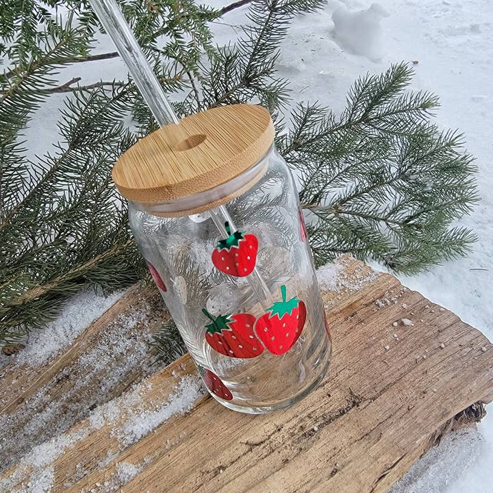 Superior Sweet Water – wholesale Dricksglas och koppar – Strawberry Ölglas med lock, Jordgubb Glas Cup,