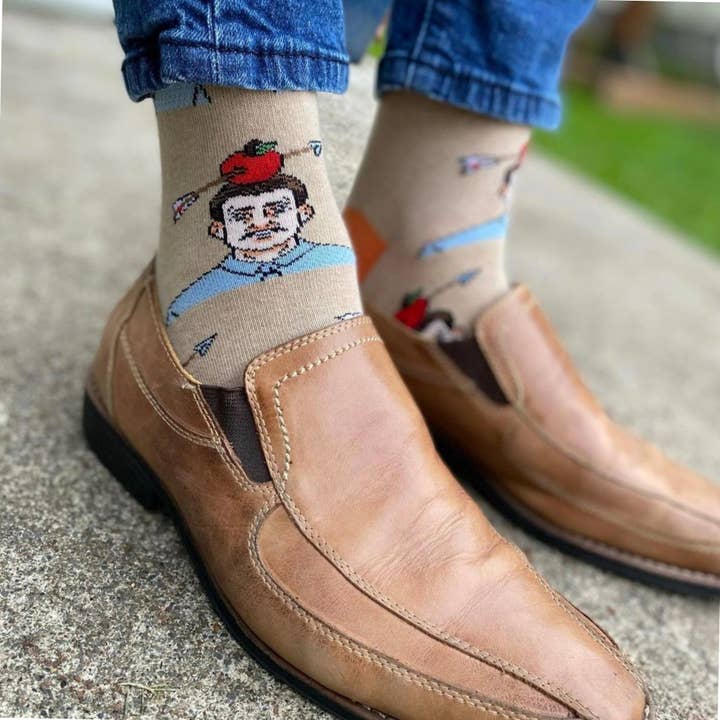 Apple Arrow Shot Socks from the Sock Panda (Adult Large - Shoe Sizes 8-13) for wholesale by Sock Panda