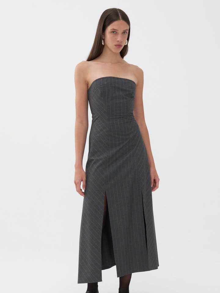 Gray Strapless Maxi Dress for wholesale on Faire0