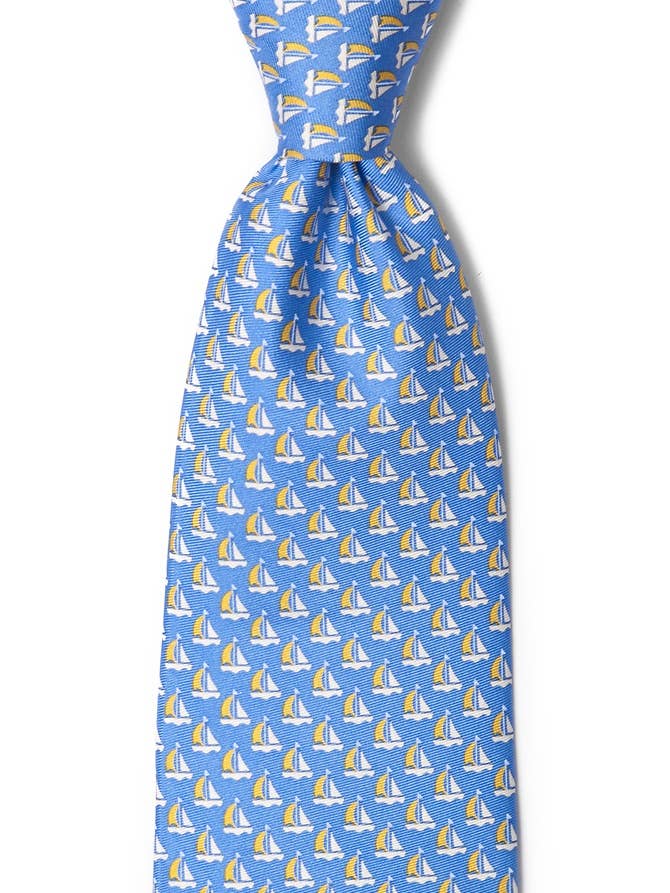 Micro Sailboats Tie - Blue Silk for wholesale by Alynn