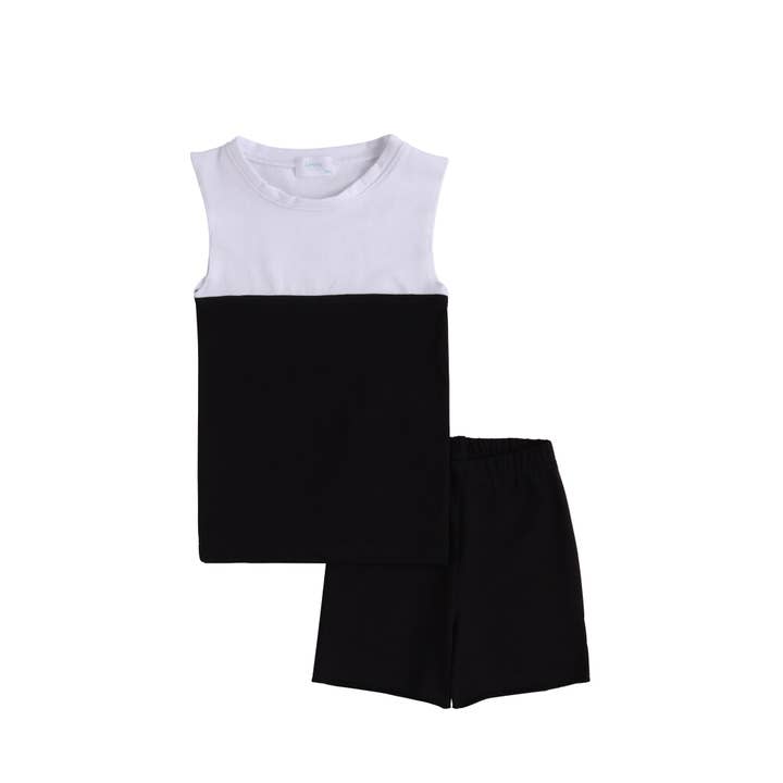 Conjunto de pantalones cortos Tank + - Blanco y negro para venta al por mayor de Heven Child