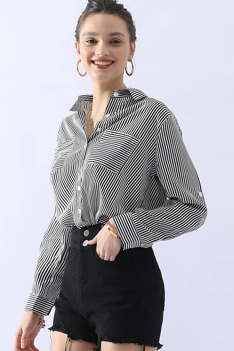NINEXIS - Wholesale Button Down Shirt - Women's - CWTSTL716_Striped Button Down Long Sleeve Collared Shirts30
