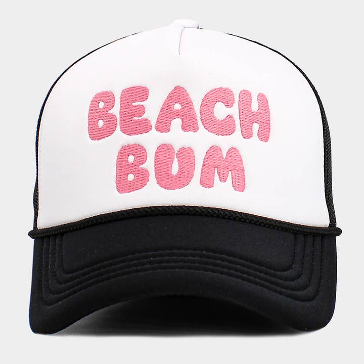 Sensibling Corp. - Wholesale Trucker Hat - Women's - BEACH BUM Message Embroidered Mesh Back Trucker Hat