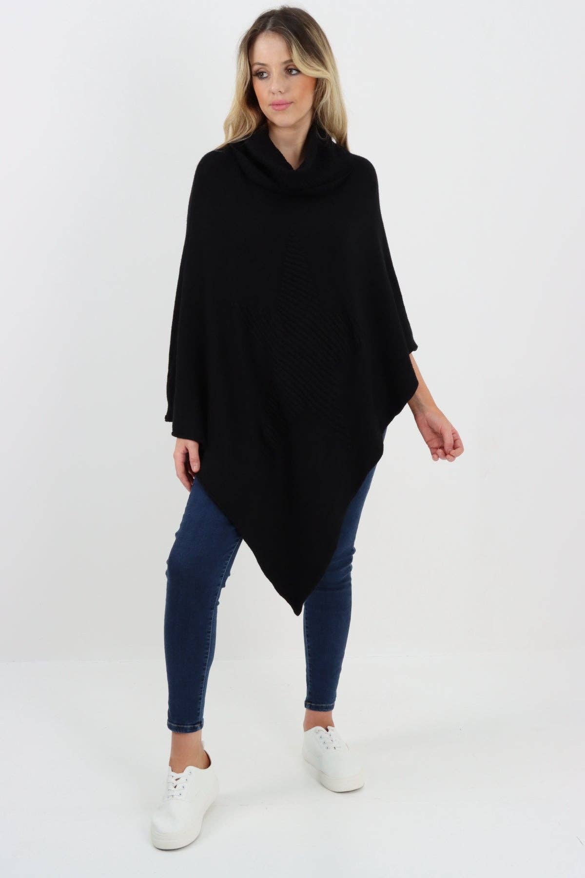 Miss Bold – Engroshandel Poncho - Dame – Italiensk strikket lagenlook poncho med stjernemønster og rullekrave1