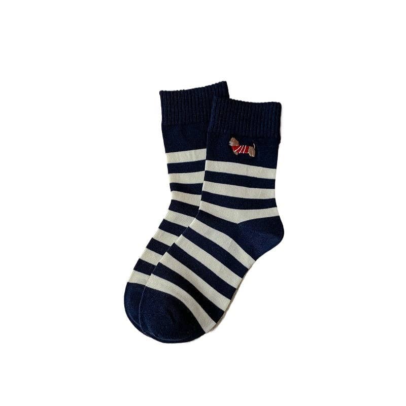 Funkyrel® Atzbranding Limited - Wholesale Sokken - Dames - Rufia - Cartoon Hond Geborduurde Gestreepte Sokken4
