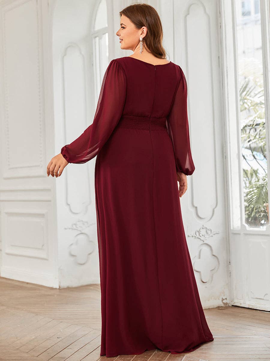 Ever-Pretty - Wholesale Gown - Women's - Plus Size Long Lantern Sleeves Round Neck Bridesmaid Dress7
