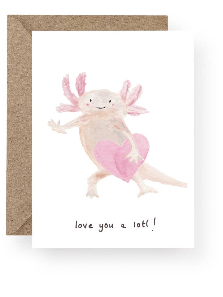 Love you alotl Axolotl Card for wholesale by Western Sketch