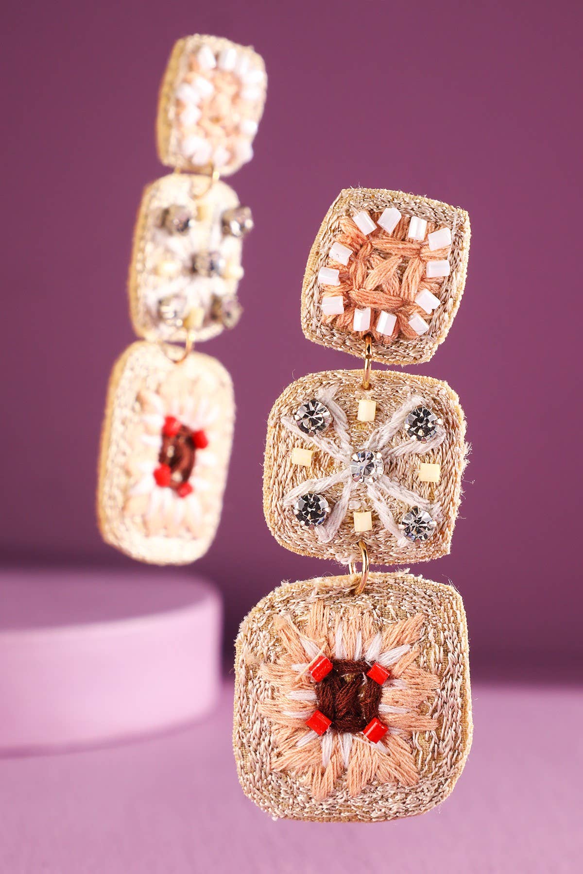 Urbanista - Wholesale Dangle Earrings - Hand Sewed Indian Flower Dangle Earrings 0