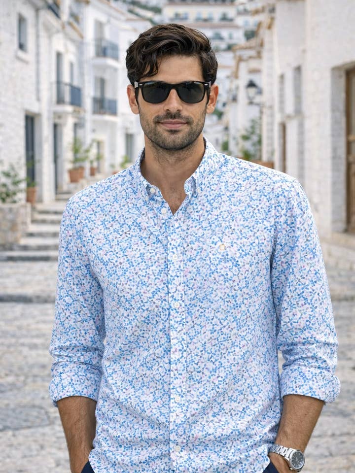 Long-sleeve shirt with botanical print for wholesale by Yellow Skin