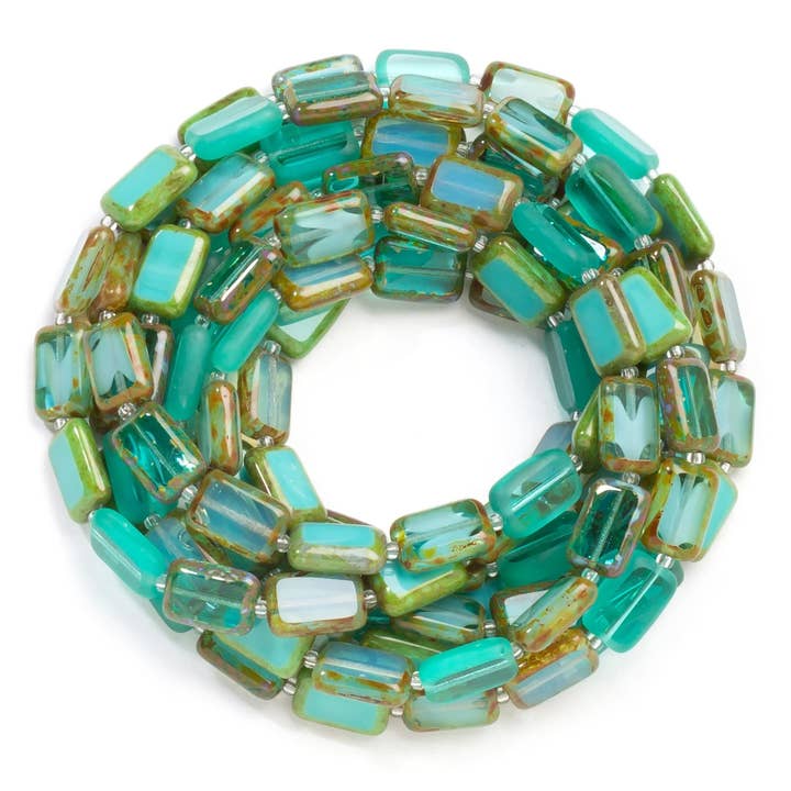 Braccialetto/collana convertibile con perline Teal Frost Mix 44" per la vendita all'ingrosso da parte di Stefanie Wolf Designs