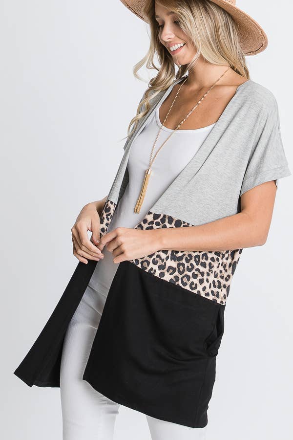 H GRIGIO CARDIGAN APERTO ANIMALIER E TINTA UNITA in vendita all'ingrosso su Faire7