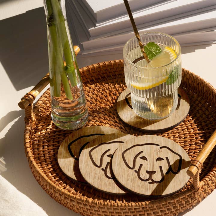 Rudderr, LLC/MintBucket - Wholesale Coasters - Set of 6 Bamboo Engraved Dog Coasters with Holder - Labrador1
