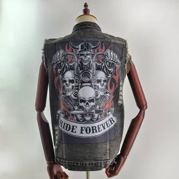 Black Men's denim vest waistcoat casual vest for wholesale on Faire2