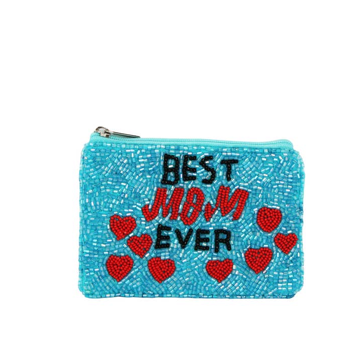 Ladies Fully Beaded Best Mom Themed Coin Purse for wholesale by Nima Accessories Inc