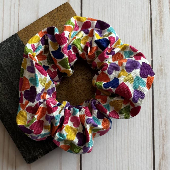 Rainbow Hearts Handmade Scrunchie for wholesale by QuietJoy