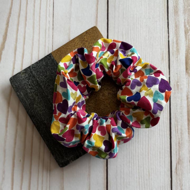 Rainbow Hearts Handmade Scrunchie for wholesale by QuietJoy