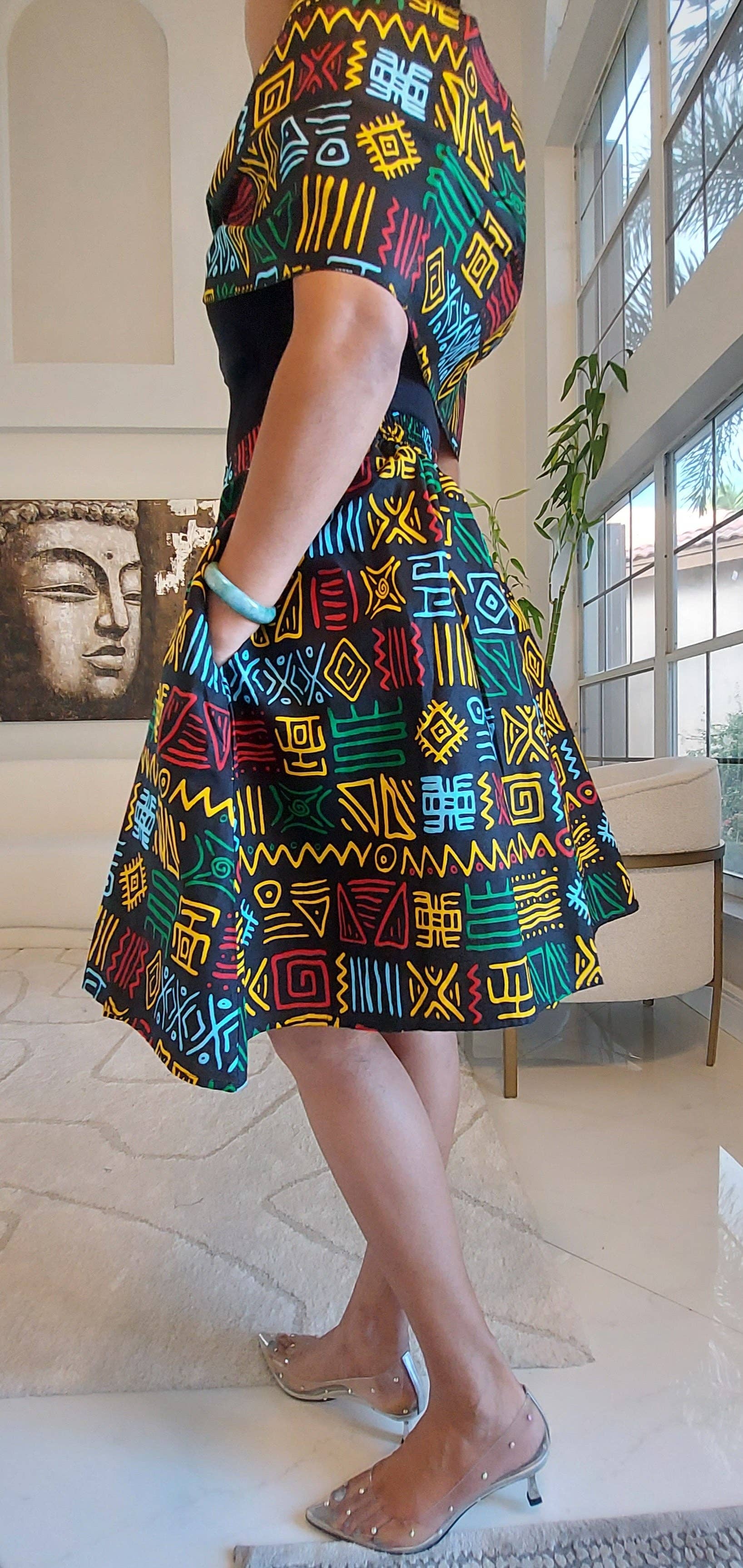 India Batik – wholesale Set med topp och kjol - Dam – Omlottblus & Kjol-Svart/Rasta3