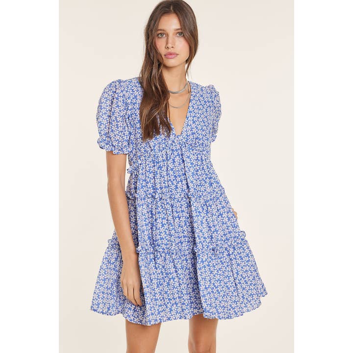 idem ditto - Wholesale Dress - Women's - FLORAL PUFF SLEEVED BABYDOLL MINI DRESS