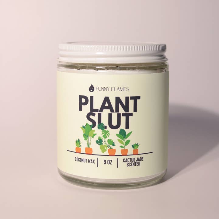 Funny Flames Candle Co - Les Creme - Wholesale Jar/Filled Candle - Plant Slut- Funny Plant Candle for plant mama or plant daddy1