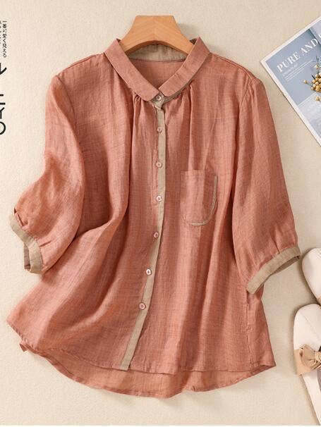 Whisper Mint - Wholesale Blouse - Women's - Color-block women's shirt slimming blouse