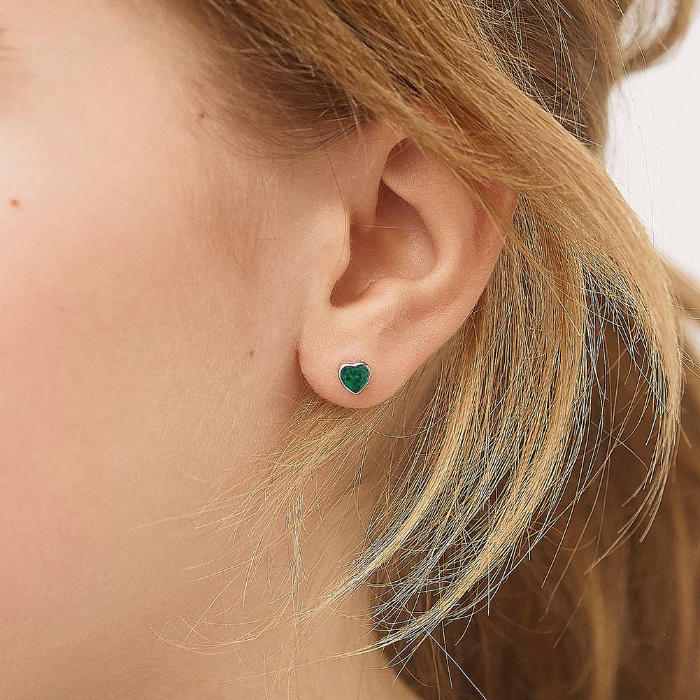 In Season Jewelry - Wholesale Earrings - Kids - CZ Birthstone Heart Toddler Kids Earrings - Sterling Silver39