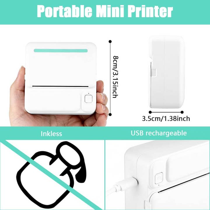 Mini Thermal Printer Inkless Wireless Smartphone Compatible USB Charging Monochrome Output for Photo Journal Notes Memo iOS Android for wholesale by Modpopdeco
