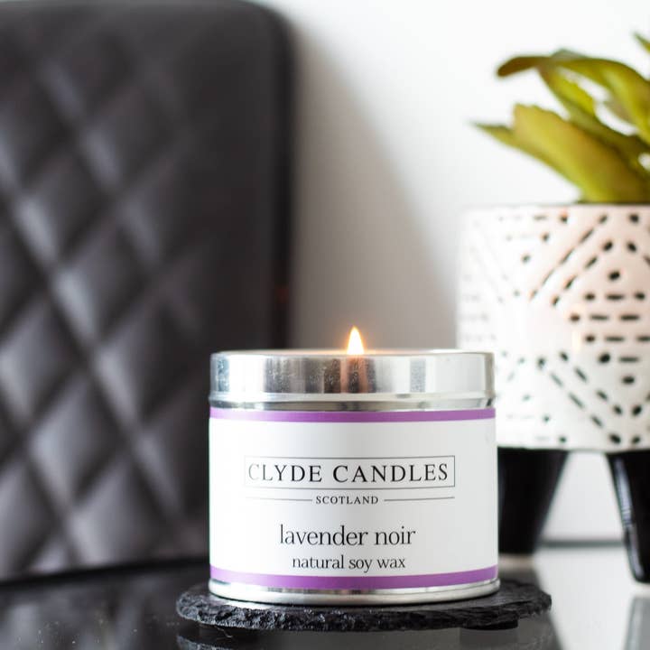 Lavender Noir Candle Tin for wholesale by CLYDE CANDLES